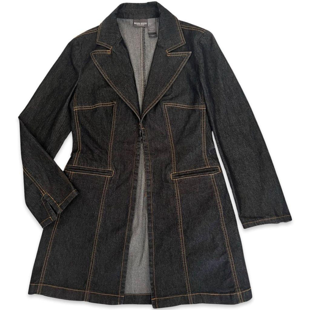 Bisou Bisou Y2K Petite S Dark Wash Denim Blazer Longline Jacket - Picture 6 of 11